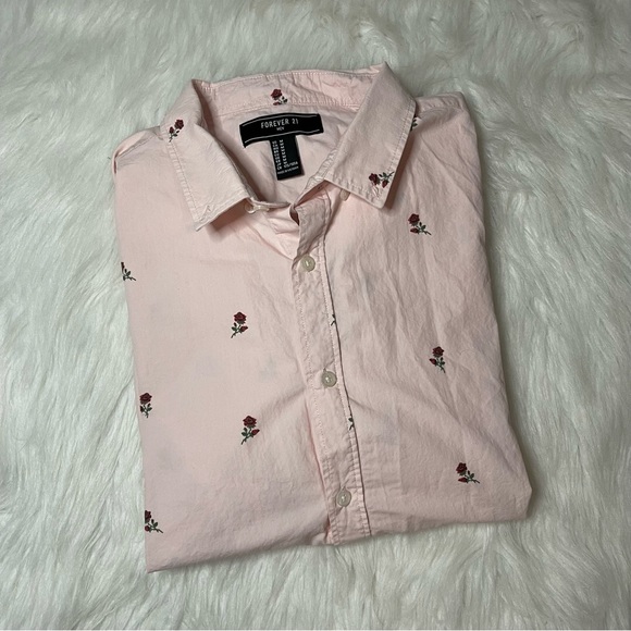 Men’s Pink Rose Forever 21 Button Down - Picture 1 of 5